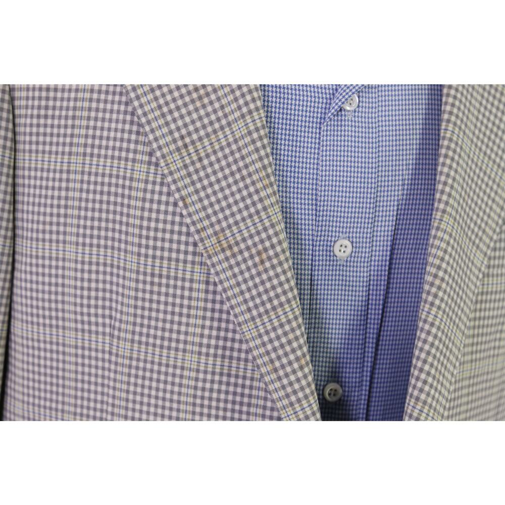 Hickey Freeman Gray Cream Gingham Check Lime Green Wool Sportcoat Blazer 40S - Picture 8 of 12